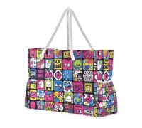 Famyily - Adesivi graffiti Art Trend Play a prova di sabbia, borse da spiaggia con tasche laterali esterne, borsa portatile da viaggio per piscina, palestra, viaggi di generi alimentari