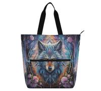 famyily Alchemy - Borsa per la spesa con totem con lupo occulto blu, per ragazzi, ragazze, donne, impermeabile, riutilizzabile, con cerniera, per scuola e tempo di gioco, arcobaleno