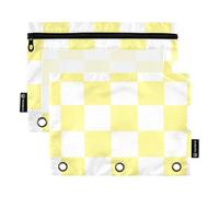 Famyily - Astuccio a 3 anelli con cerniera a quadri americani gialli e bianchi, raccoglitore tascabile grande e resistente per 3 organizzatori da ufficio in classe scolastica, multicolore, 2 pezzi