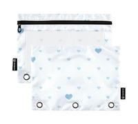 famyily Astuccio a 3 fori a forma di cuore blu con finestra trasparente con cerniera rinforzata occhielli raccoglitori 3 anelli per riporre forniture scolastiche e ufficio, multicolore, 2 pezzi