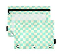 famyily Astuccio a scacchiera giallo-verde con finestra trasparente, morbido astuccio grande e robusto a 3 fori per riporre studenti scolastici forniture per insegnanti, multicolore, 2 pezzi