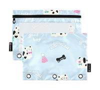famyily Astuccio carino con fiocco dalmata con finestra trasparente, organizer con finestra trasparente e occhielli a tre anelli, per riporre forniture scolastiche e ufficio, multicolore, 2 pezzi