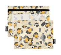 famyily Astuccio con 3 anelli con stampa leopardata giallo pallido con finestra trasparente, astuccio trasparente con finestra e occhielli per la conservazione di articoli per la scuola e l'ufficio