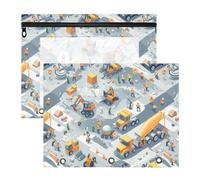 famyily Astuccio con 3 occhielli rinforzati, cartella in plastica per documenti formato A4, confezione da 2 pezzi, per studenti, materiale artistico, costruzione, scena, autostrada, betoniera, camion