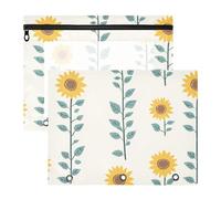 famyily Astuccio con cerniera a 3 fori per lettere formato A4, confezione da 2 pezzi, per insegnanti, ritorno a scuola, girasoli, giallo