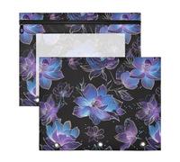 famyily Astuccio con cerniere lisce, tasca a 3 fori per lettere A4, confezione da 2 pezzi, per studenti e classi con fiori viola scuro