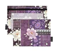 famyily Astuccio con motivo barocco viola-bianco con finestra trasparente Astuccio con cerniera, grande e robusto, cartelle perforate a 3 fori, organizer per scuola e ufficio, multicolore, 2 pezzi