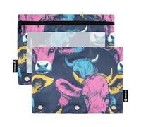 famyily Astuccio morbido con 3 anelli con cerniera, per scuola, ufficio, documenti, con ritratti di mucca, con tasca, Ritratti vibranti di mucca scura, 1 sizex2
