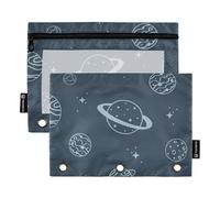 famyily Astuccio per matite con cerniera con pianeta grigio cartone animato con finestra trasparente con cerniera, cartelle grandi e robuste per 3 per scuola, scuola, ufficio, multicolore, 2 pezzi