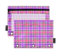 famyily Astuccio per matite per bambini con griglia colorata al neon con anelli trasparenti con tasche con cerniera occhielli rinforzati astuccio 3 per scuola, scuola, ufficio, multicolore, 2 pezzi