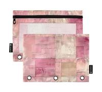 famyily Astuccio per matite per bambini con motivo patchwork beige con sfondo pesca, con finestra trasparente, con cerniera, grande e robusto, raccoglitore a 3 anelli, per scuola, ufficio e casa