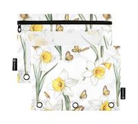 famyily Astuccio vintage con narciso bianco, astuccio per cartelle a 3 anelli, con fori per raccoglitore, per scuola, ufficio, organizer per documenti
