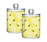 famyily Barattoli in plastica trasparente con coperchio a forma di ape esagonale, gialli, con coperchio, piccoli contenitori decorativi per cotton fioc, tamponi di cotone, filo interdentale, graffette