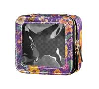 famyily Beauty case in pelle trasparente con girasole, orchidea, farfalle, api, viola, carina, trousse per cosmetici da donna, Girasole Orchidea Farfalle Api Viola, 1 size