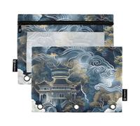 famyily Blu e Oro Fumo Ghirlanda Paesaggio Grande Cerniera con Finestra Trasparente Astuccio con Cerniera Finestra Trasparente & Occhielli 3 Anelli Astuccio Scuola Classe Ufficio Organizzatori