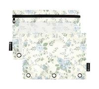 famyily Blu Vintage Floreale Cerniera Raccoglitore Sacchetti con Finestra Trasparente Matita Astuccio con Cerniera Finestra Trasparente & Occhielli 3 Anelli Raccoglitore Cartelle per la Conservazione