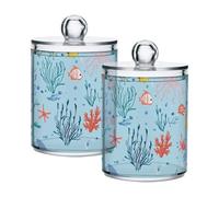 famyily Blue Dolphin - Contenitori in plastica trasparente con coperchio, per tamponi di cotone, bastoncini di cotone, filo interdentale, graffette, fermagli per capelli, confezione da 2