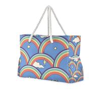 Famyily Blue Rainbow Stars - Borse grandi con tasche laterali, per weekend notturno e portabicchieri laterali
