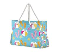 famyily Blue Summer Beach Robusta borsa tote con cerniera con tasche laterali, grandi borse per weekender, accessori da viaggio, regali da spiaggia, regali di compleanno per donne