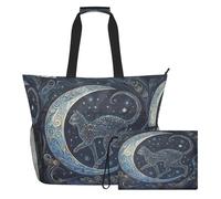 famyily Boho Mystical Cat - Borsa tote robusta di grande capacità con cerniera e tasche in rete, 2 pezzi da spalla Weekender durante la notte per giocattoli, asciugamani, viaggi, crociera