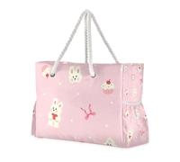 Famyily - Borsa a mano da donna con coniglio bianco a prova di sabbia con tasche laterali, grandi borse da spiaggia per piscina, palestra, viaggi
