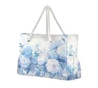 Famyily - Borsa a mano resistente con fiori di peonia blu e bianco da donna con tasche laterali per viaggiare con portabicchieri laterali
