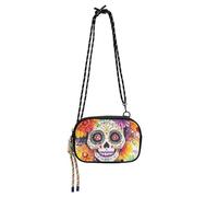 famyily Borsa a tracolla antifurto da uomo pratica con tracolla regolabile borse laterali Go shopping- Retro antica mappa, Dia De Los Muertos Teschio Messicano Fiore