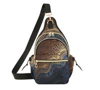 famyily Borsa a tracolla da donna alla moda per adolescenti, zaino laterale per viaggi, appuntamenti con motivo floreale bohémien, Motivo pittura ad olio blu scuro