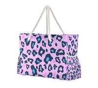 famyily Borsa a tracolla portatile con stampa leopardata blu-viola con tasche laterali borsa per le donne essenziale da viaggio regali da spiaggia regali di compleanno per le donne