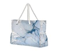 famyily Borsa all'aperto portatile a prova di sabbia di struttura di marmo blu con la borsa delle tasche laterali, Weekender della spalla con i supporti di tazza sul lato