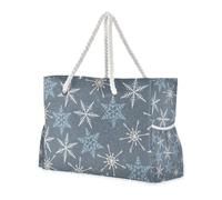 Famyily - Borsa da donna con fiocchi di neve di Natale blu e bianco resistente con tasche laterali, borse per il fine settimana, borsa da spiaggia, borsa da piscina, borsa da lavoro, borsa per la