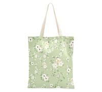 Famyily - Borsa da donna in tela con manici verde fresco e carino con piccoli fiori