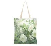 Famyily - Borsa da donna in tela verde e bianco con fiori di peonia da viaggio, borsa da spiaggia