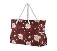 famyily Borsa da donna robusta vintage con rose rosse con tasche laterali a spalla Weekender durante la notte con portabicchieri sul lato