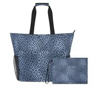 famyily Borsa da spiaggia a prova di sabbia blu leopardata ghepardo con cerniera e tasche in rete, 2 pezzi, borsa da viaggio per viaggi, palestra