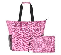 famyily Borsa da spiaggia a prova di sabbia con stampa leopardata con ghepardo con cerniera e tasche in rete, 2 pezzi, borsa da viaggio per viaggi, palestra