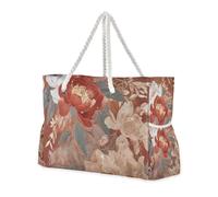 famyily Borsa da spiaggia con peonia rossa e bianca, a prova di sabbia, con tasche laterali, ideale per viaggi, piscina, nuoto, spiaggia, vacanze, necessità