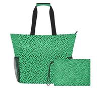 famyily Borsa da spiaggia leopardata verde leopardata leopardata a prova di sabbia con cerniera e tasche in rete, 2 pezzi, borsa da viaggio per viaggi, palestra