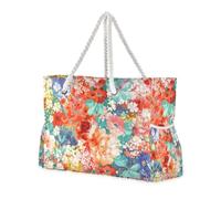Famyily - Borsa da spiaggia portatile paisley con fiori di peonia e paisley a prova di sabbia con tasche laterali, borsa da spiaggia, borsa da lavoro, borsa da shopping