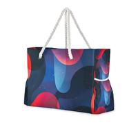 Famyily - Borsa da spiaggia resistente con linee astratte, colore rosso e blu, con tasche laterali, per il weekend, per la notte, per piscina, palestra, viaggi