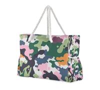 famyily Borsa da viaggio da donna robusta verde mimetica con tasche laterali, grandi borse da spiaggia, ideali per viaggi, piscina, nuoto, spiaggia, vacanze