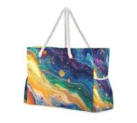 famyily Borsa da viaggio portatile dal design colorato, con texture marmorizzata, con cerniera e tasche laterali, borsa da viaggio portatile per piscina, palestra, generi alimentari e viaggi