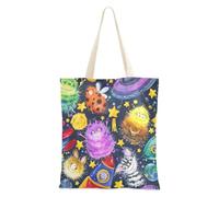 famyily Borsa di tela di canapa Cute Monsters Cartoon Space Aliens Tote di tela per le donne per il viaggio DIY Tote Bag