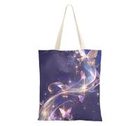 famyily Borsa di tela neo-realismo viola oro farfalla galassia Tote Bag per le donne tela per il libro di compleanno Tote Bag