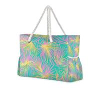 famyily Borsa impermeabile a prova di sabbia con foglie tropicali di palma rosa e oro per spiaggia con cerniera borse tote da donna per lavoro Top Beach Bag, Pool Bag, Work Bag, Shopping Bag