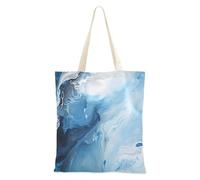 famyily Borsa in tela con disegno a inchiostro blu e bianco, borsa della spesa per lavoro fai da te