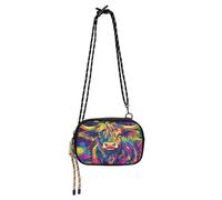 famyily Borsa laterale a tracolla da donna, impermeabile, con tracolla regolabile, con scritta "Walk the dog", colore: rosso, Highland Cow Colorato Psichedelico