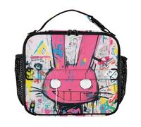 famyily Borsa per il pranzo colorata con coniglietto di roccia personalizzata in stile cartone animato per gli uomini impermeabile isolata tracolla e portabottiglie riutilizzabile borsa per il pranzo