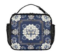 famyily Borsa per il pranzo da donna con motivo barocco blu e bianco, a prova di perdite, per le donne, tracolla e portabottiglie, borsa termica per il pranzo per la scuola e l'università