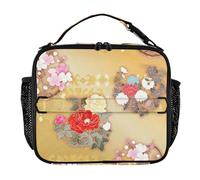 Famyily - Borsa per il pranzo per adulti, stile giapponese, stile vintage, con fiore di ciliegio Ukiyo-e, leggera, con tracolla regolabile, per lavoro, ufficio